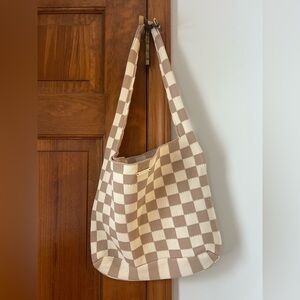 Kopari Checkered Cloth Shoulder Bag - Brown and Cream